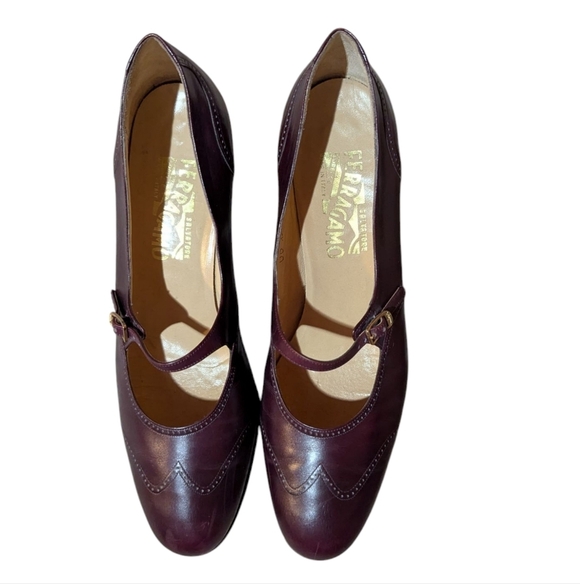 Vintage Salvatore Ferragamo Oxford Mary Janes Oxblood Leather Heels 9 Academia - Picture 10 of 11